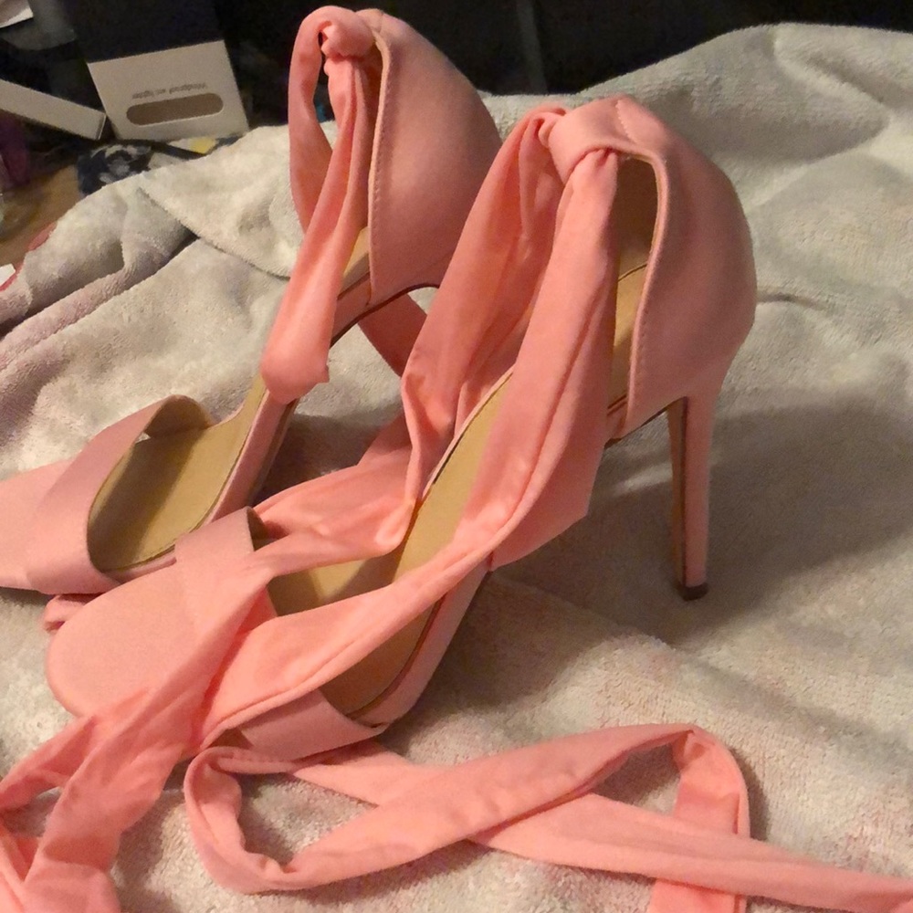 Pretty Pink Vegan Suede Strappy Lace Up Stiletto Heel Sandals
